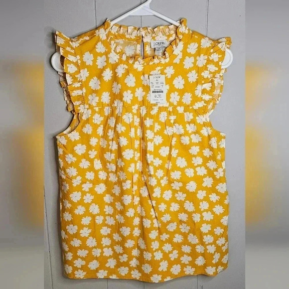 J. Crew 4 Ruffleneck Shirred Top in Cotton Poplin Vibrant Floral Print AV633 - Picture 1 of 5